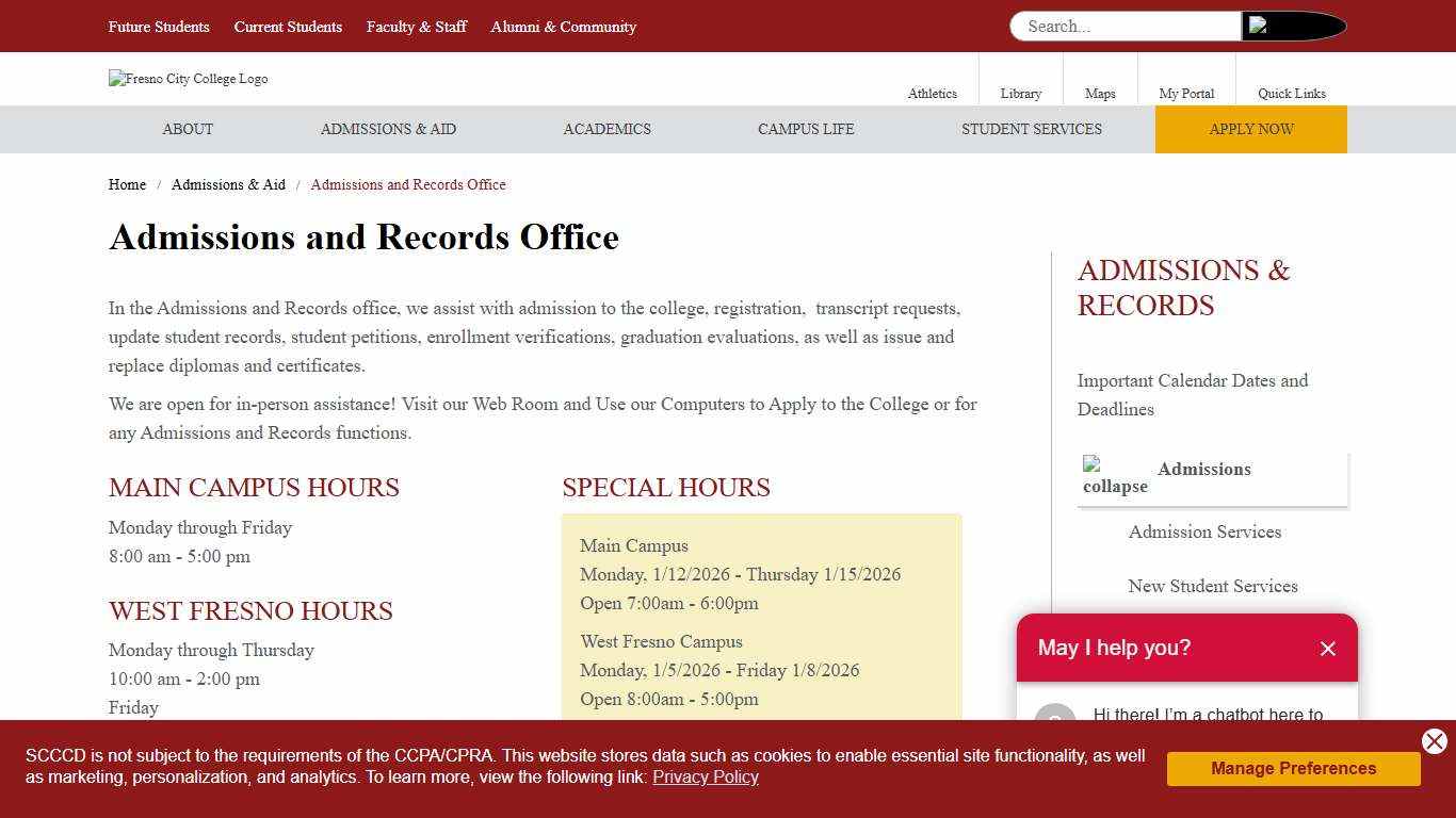 Admissions and Records Office Fresno City College