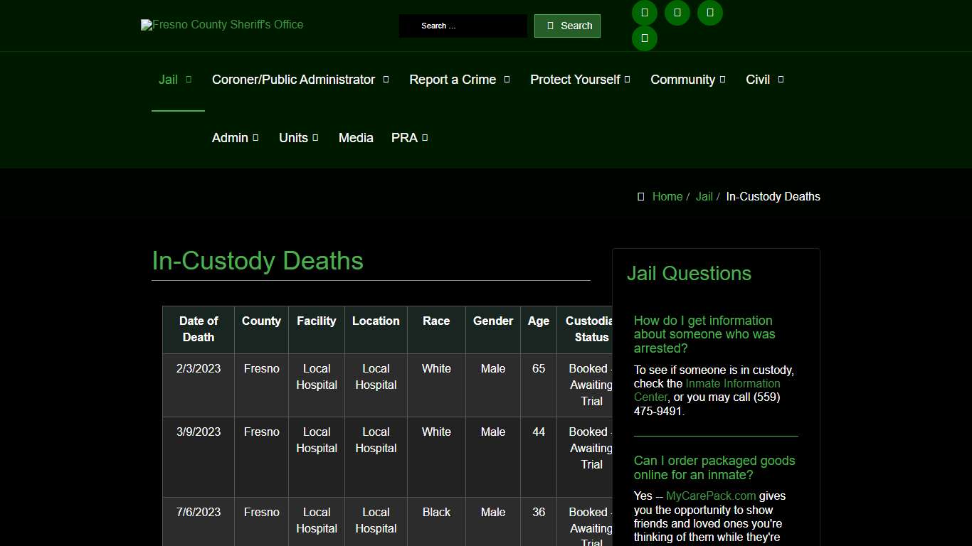 The Fresno County Sheriff-Coroner's Office - In-Custody Deaths